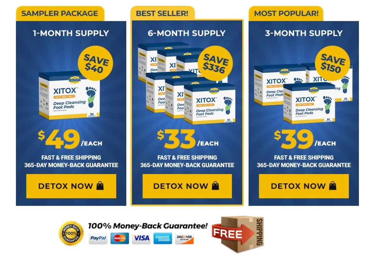 Xitox deep cleansing foot pads bundle offers with sampler, popular, and best seller packages and free shipping